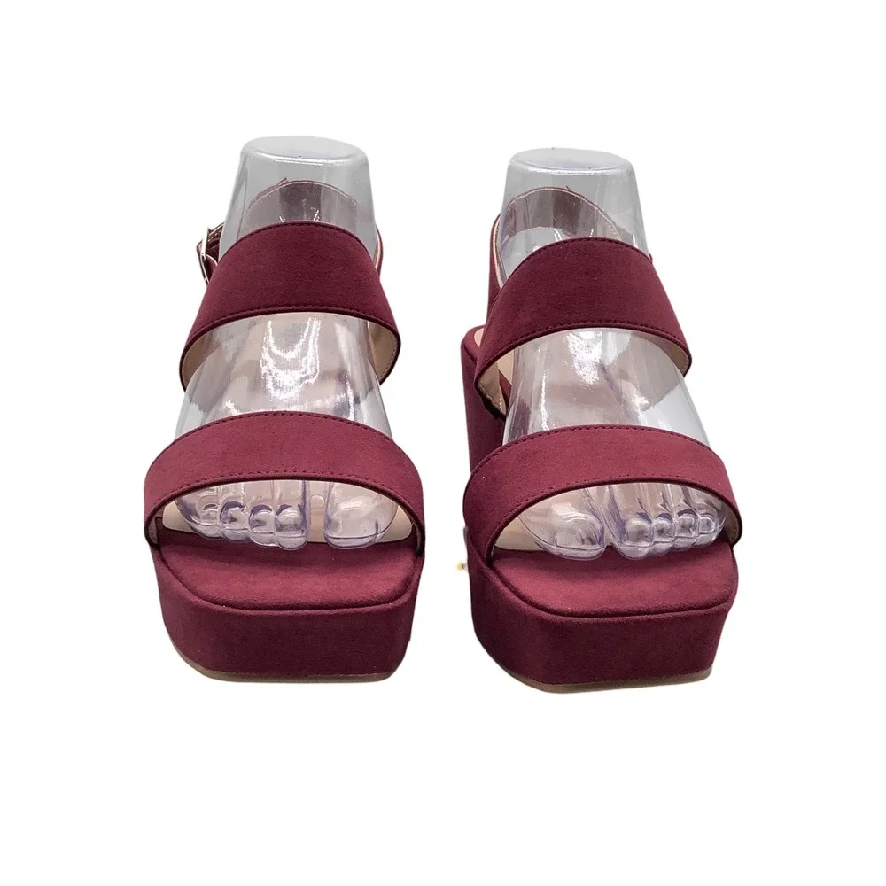 Style & Co Ardenn Port Burgundy Faux Suede Platform Wedge Sandals Womens Size 8